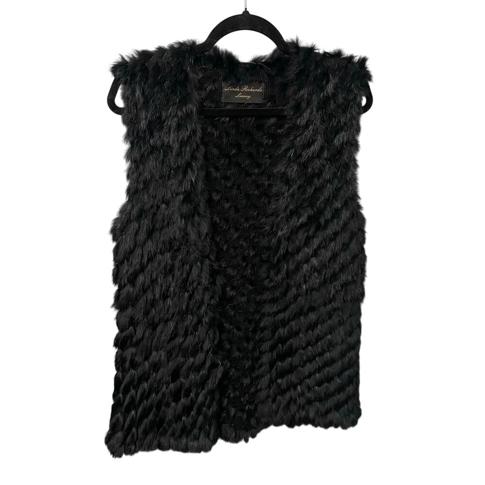 Linda Richards Luxury 100% Rabbit Fur Vest Black Womens Large AS IS